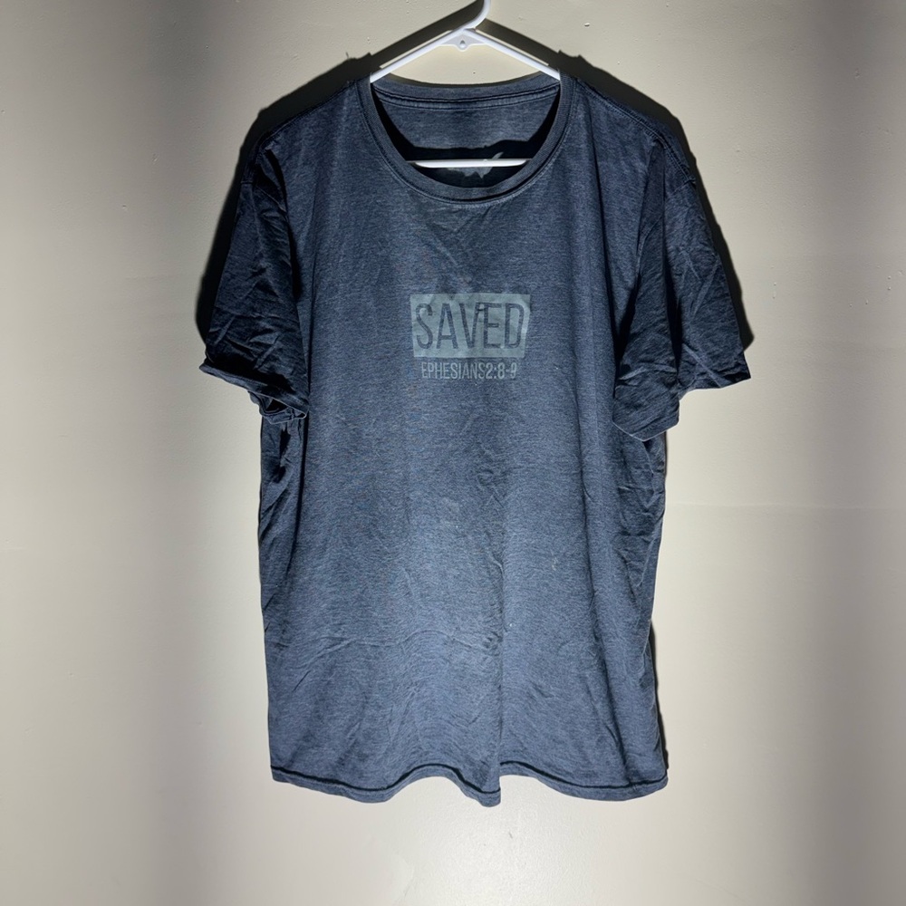 “SAVED” Ephesians 2:8-9 Christian Graphic T-Shirt Size XL Gray